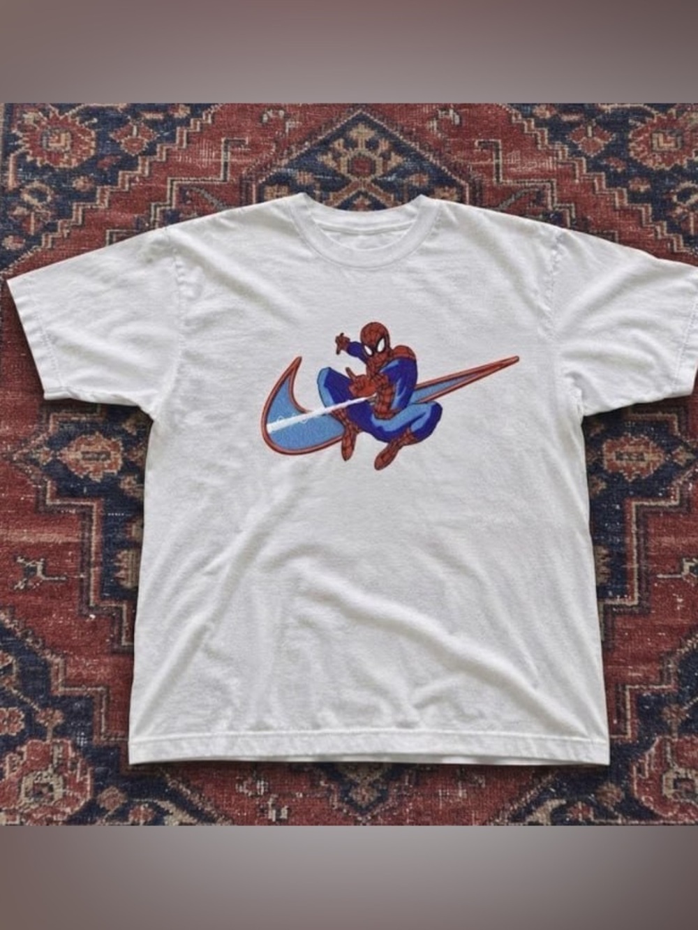 Gildan White Short Sleeve Tee with Spider-Man Nike Swoosh Graphic
